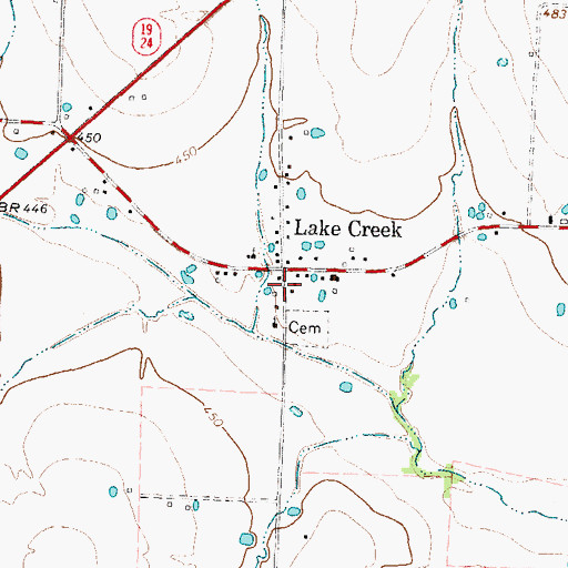 Topographic Map of Lake Creek Post Office, TX