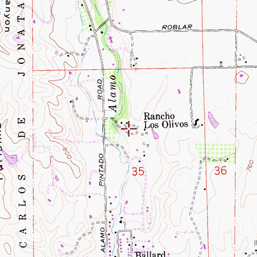 Topographic Map of Rancho Los Olivos, CA
