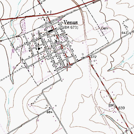 Topographic Map of Venus Post Office, TX