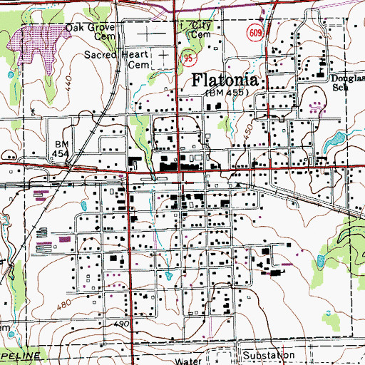 Topographic Map of Flatonia Post Office, TX
