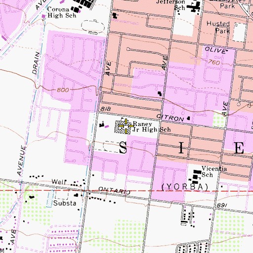 Topographic Map of Raney Intermediate School, CA