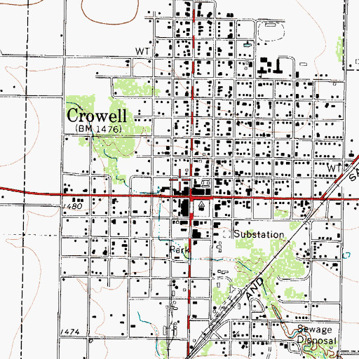 Topographic Map of Crowell Post Office, TX