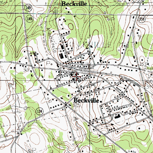 Topographic Map of Beckville Post Office, TX