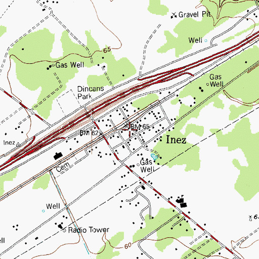 Topographic Map of Inez Post Office, TX