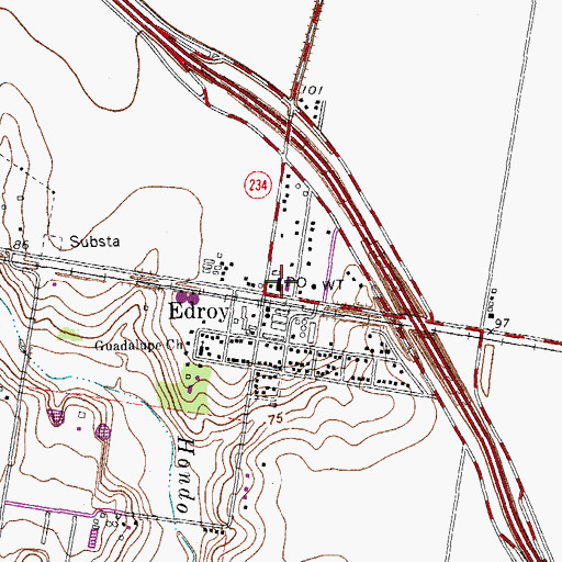 Topographic Map of Edroy Post Office, TX