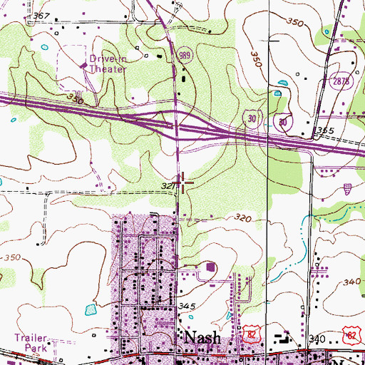 Topographic Map of Nash Post Office, TX