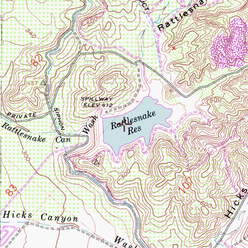 Topographic Map of Rattlesnake Reservoir, CA