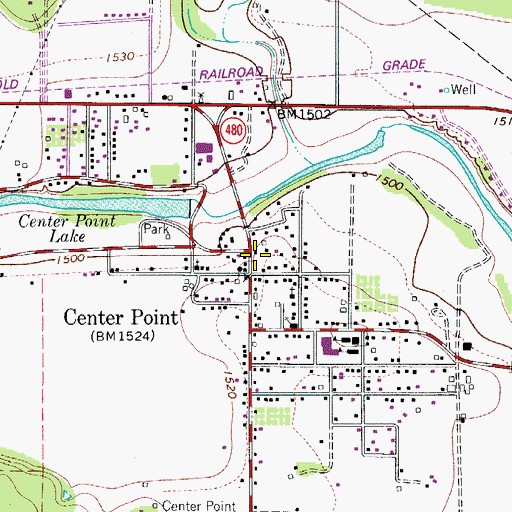 Topographic Map of Center Point Post Office, TX