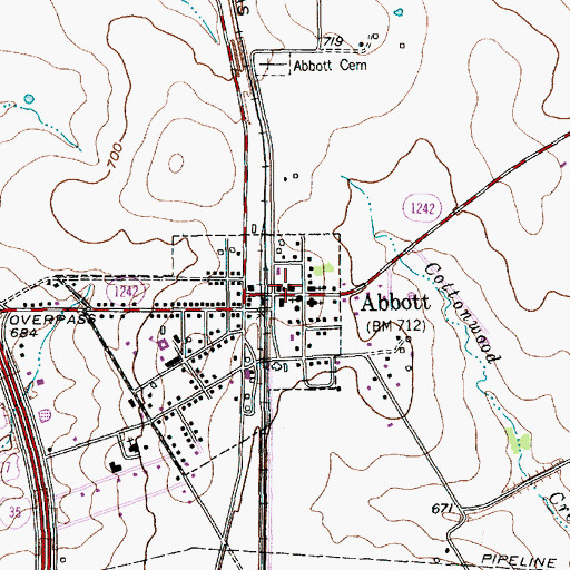 Topographic Map of Abbott Post Office, TX