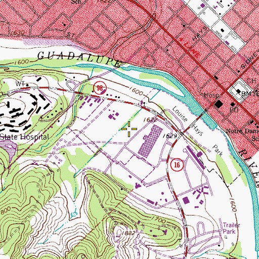 Topographic Map of Kerrville Post Office, TX