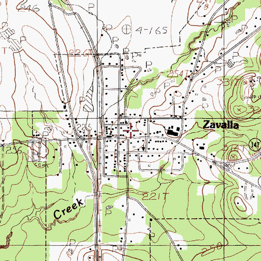 Topographic Map of Zavalla Post Office, TX