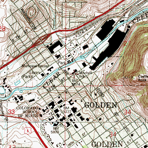 Topographic Map of Golden Post Office Downtown, CO