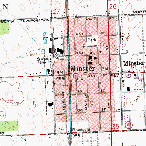 Topographic Map of Minster Police Department, OH
