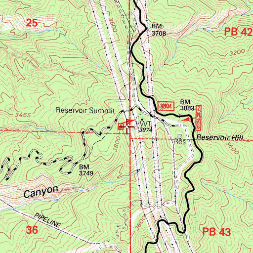 Topographic Map of Reservoir Summit, CA