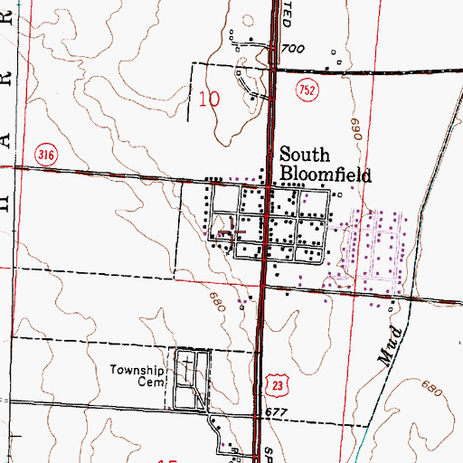 Topographic Map of South Bloomfield Police Department, OH