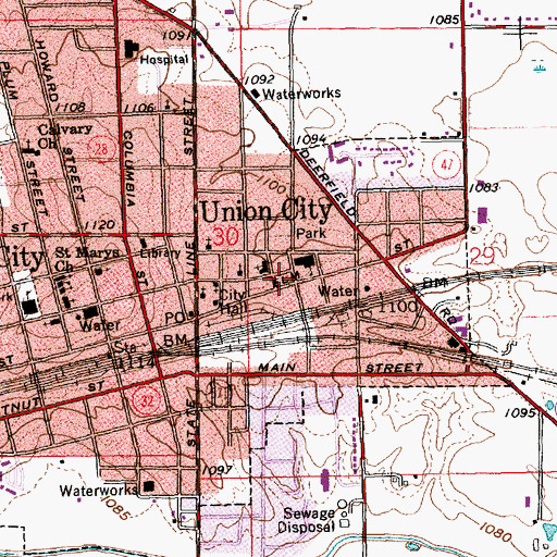 Topographic Map of Union City Police Department, OH