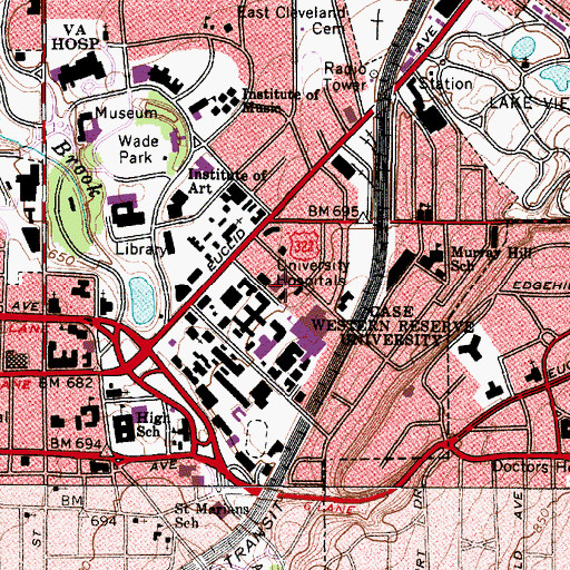 Topographic Map of University Hospitals - Case Medical Center, OH