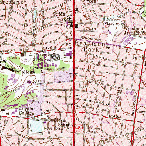 Topographic Map of College of Notre Dame of Maryland Department of Public Safety, MD