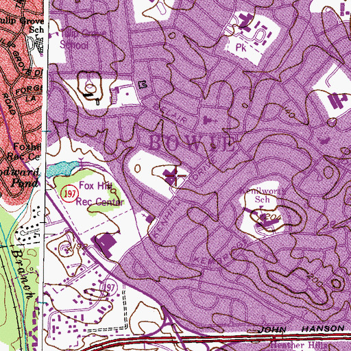Topographic Map of Bowie Police Department, MD