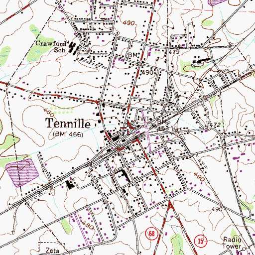 Topographic Map of Tennille Police Department, GA