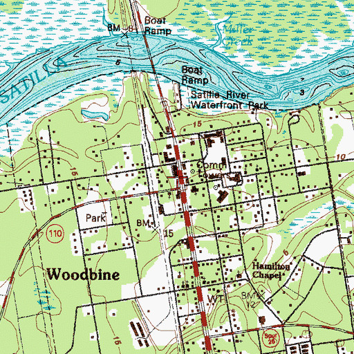 Topographic Map of Woodbine Police Department, GA