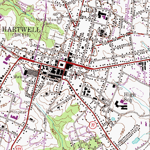 Topographic Map of Hartwell City Jail, GA