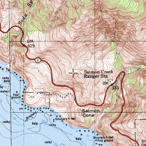 Topographic Map of Salmon Creek Ranger Station, CA