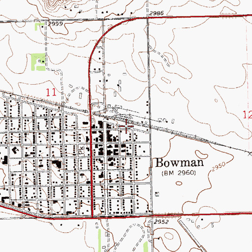 Topographic Map of Bowman Police Department, ND