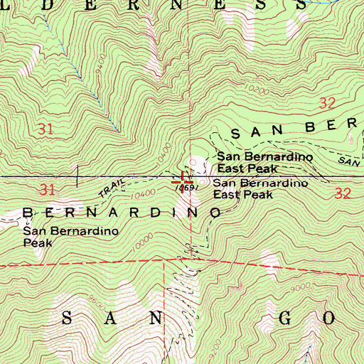 Topographic Map of San Bernardino East Peak, CA