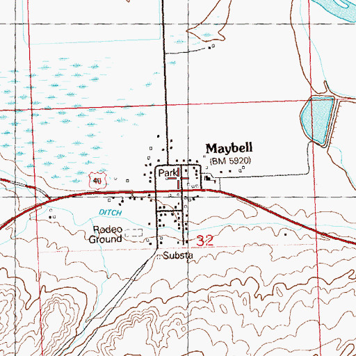 Topographic Map of Maybell Post Office, CO