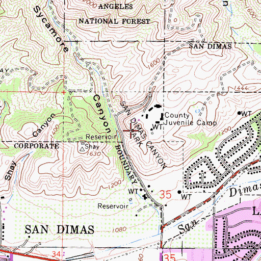Topographic Map of San Dimas Canyon Park, CA