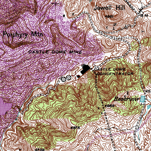 Topographic Map of Castle Dome Mine, AZ