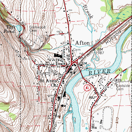 Topographic Map of Afton Fire Department, NY