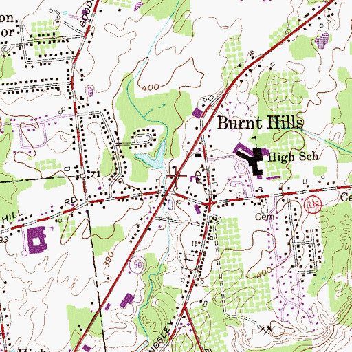Topographic Map of Burnt Hills Volunteer Fire Department Station 1, NY