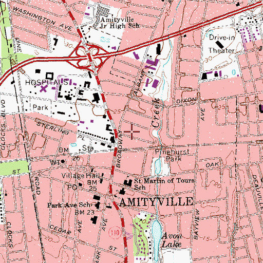 Topographic Map of Amityville Volunteer Fire Station, NY
