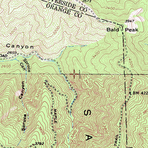 Topographic Map of Santa Ana Mountains, CA
