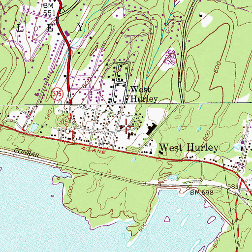 Topographic Map of West Hurley Fire District Company 1 and Ambulance Central Station, NY