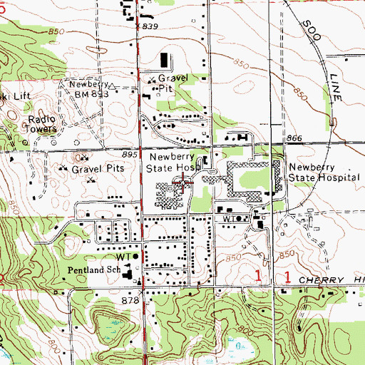 Topographic Map of Newberry Correctional Facility, MI