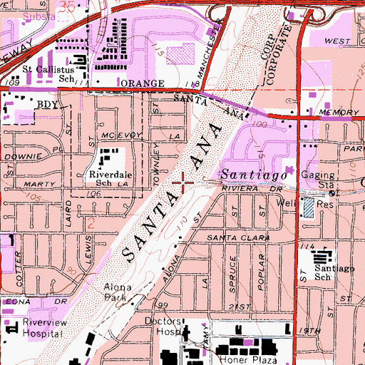 Topographic Map of Santiago Creek, CA
