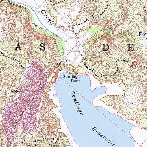 Topographic Map of Santiago Dam, CA