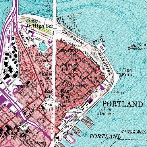 Topographic Map of Portland Police Department Munjoy Hill Center, ME