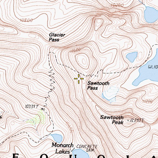 Topographic Map of Sawtooth Pass, CA