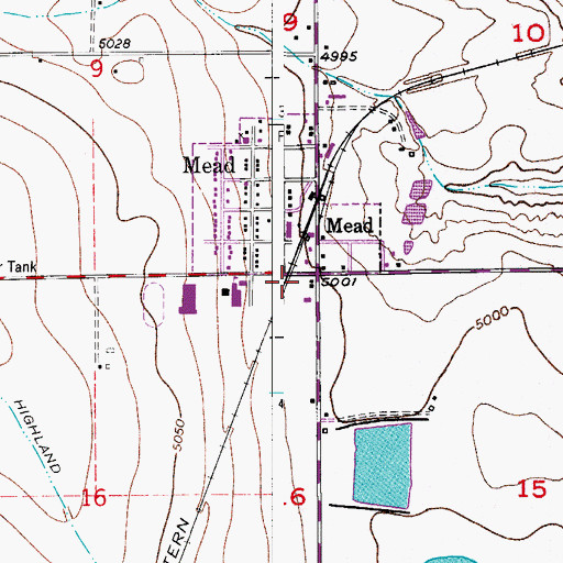 Topographic Map of Mead Post Office, CO