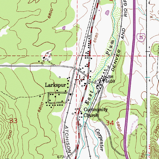 Topographic Map of Larkspur Post Office, CO
