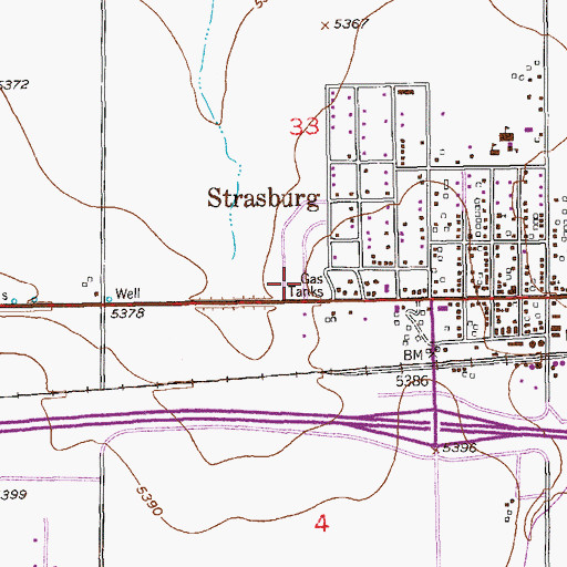 Topographic Map of Plains Medical Center - Strasburg, CO