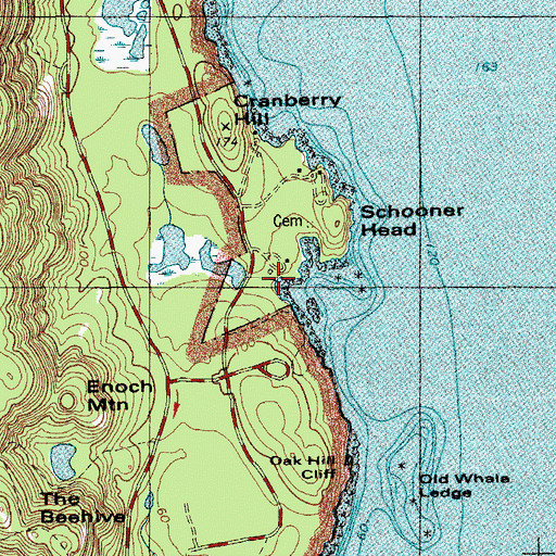 Topographic Map of Schooner Head Cemetery, ME