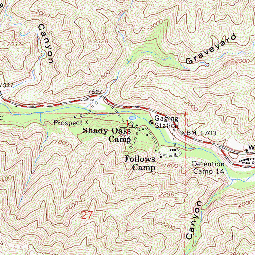 Topographic Map of Shady Oaks Camp, CA