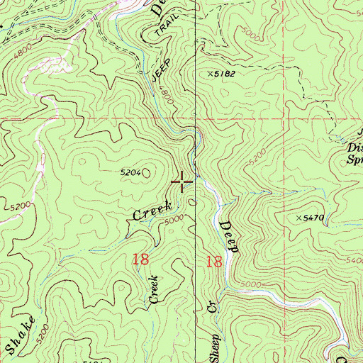 Topographic Map of Shake Creek, CA