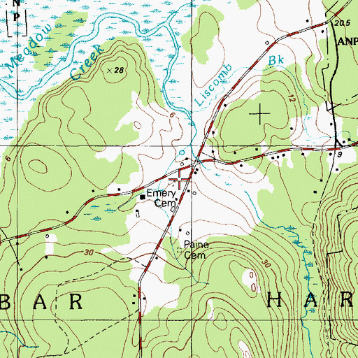 Topographic Map of Emery Cemetery, ME