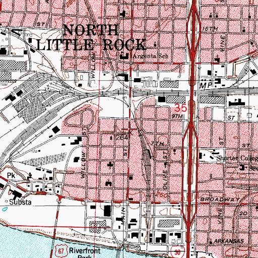Topographic Map of North Little Rock Police Department Downtown Substation, AR